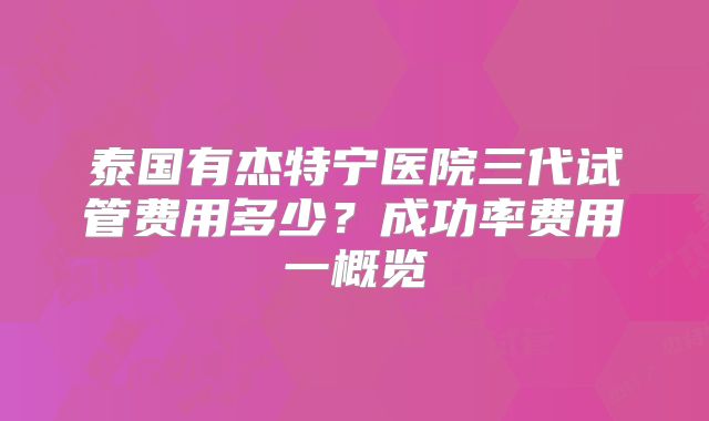 泰国有杰特宁医院三代试管费用多少?成功率费用一概览
