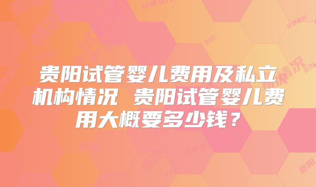 贵阳试管婴儿费用及私立机构情况 贵阳试管婴儿费用大概要多少钱?