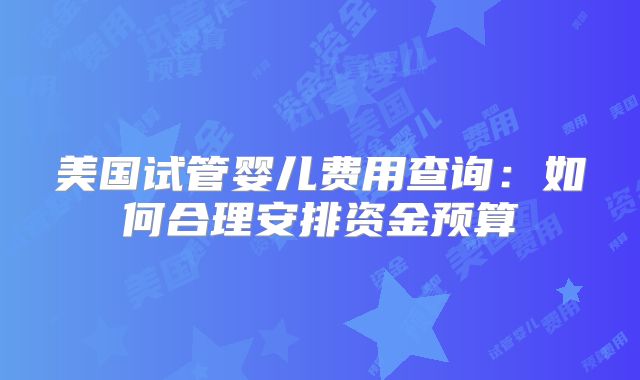 美国试管婴儿费用查询：如何合理安排资金预算