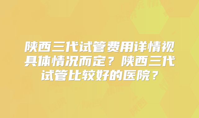 陕西三代试管费用详情视具体情况而定？陕西三代试管比较好的医院？