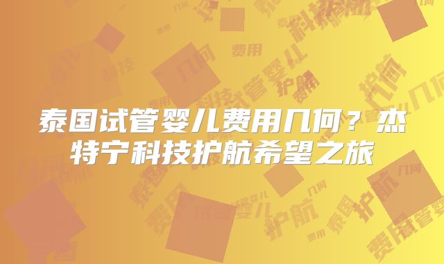 泰国试管婴儿费用几何？杰特宁科技护航希望之旅