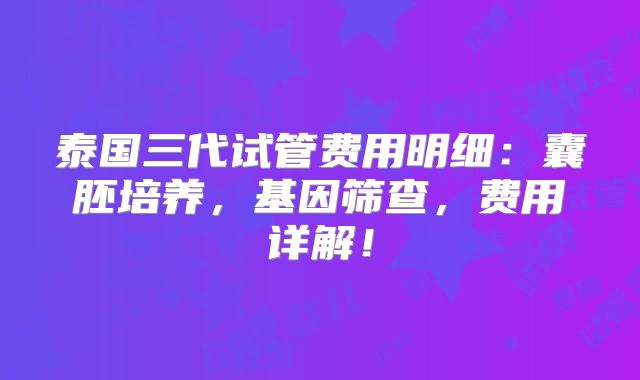 泰国三代试管费用明细:囊胚培养,基因筛查,费用详解!