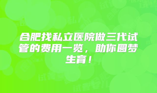 合肥找私立医院做三代试管的费用一览,助你圆梦生育!