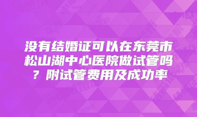 没有结婚证可以在东莞市松山湖中心医院做试管吗?附试管费用及成功率