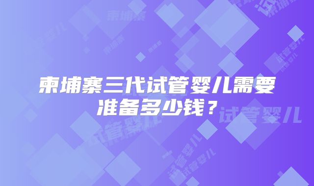 柬埔寨三代试管婴儿需要准备多少钱？