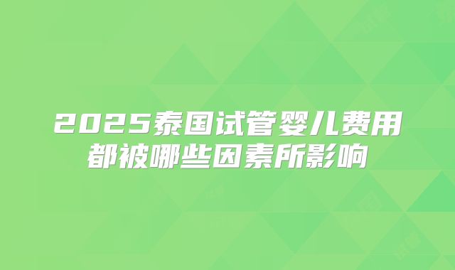 2025泰国试管婴儿费用都被哪些因素所影响