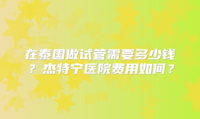 在泰国做试管需要多少钱？杰特宁医院费用如何？