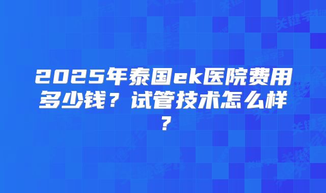 2025年泰国ek医院费用多少钱？试管技术怎么样？