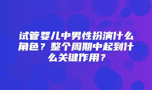 试管婴儿中男性扮演什么角色?整个周期中起到什么关键作用?