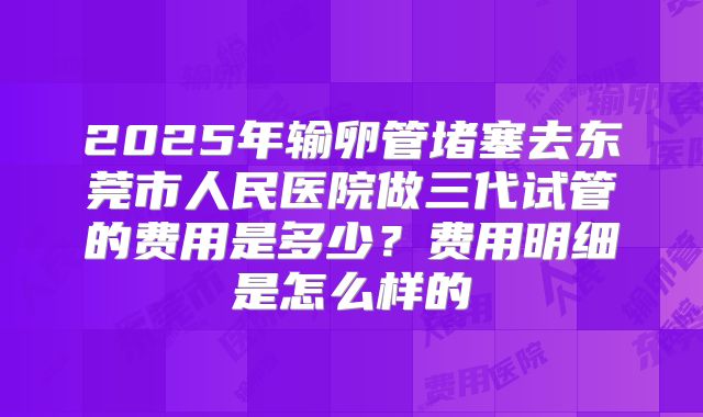 2025年输卵管堵塞去东莞市人民医院做三代试管的费用是多少？费用明细是怎么样的