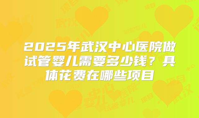 2025年武汉中心医院做试管婴儿需要多少钱？具体花费在哪些项目