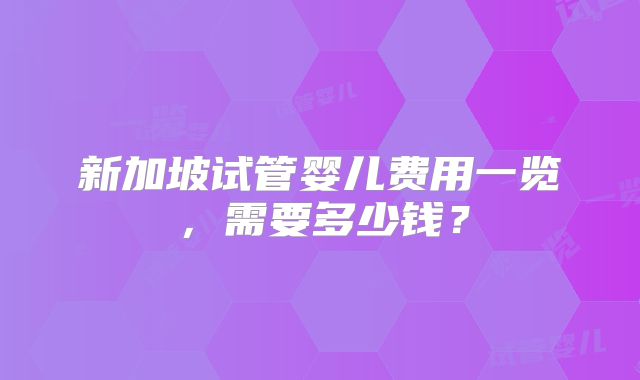 新加坡试管婴儿费用一览，需要多少钱？