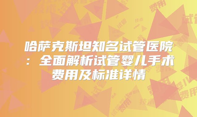 哈萨克斯坦知名试管医院：全面解析试管婴儿手术费用及标准详情