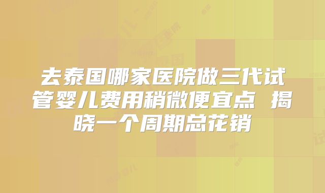 去泰国哪家医院做三代试管婴儿费用稍微便宜点 揭晓一个周期总花销