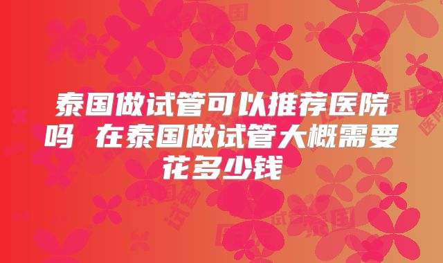泰国做试管可以推荐医院吗 在泰国做试管大概需要花多少钱