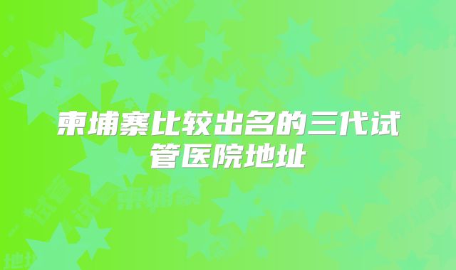 柬埔寨比较出名的三代试管医院地址