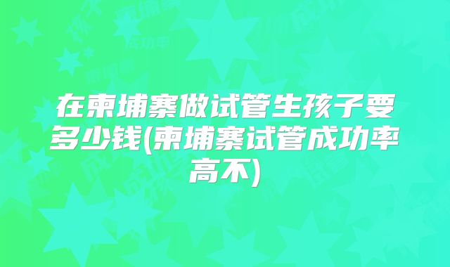 在柬埔寨做试管生孩子要多少钱(柬埔寨试管成功率高不)