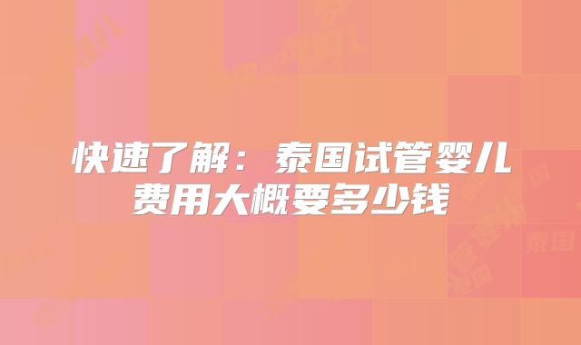 快速了解:泰国试管婴儿费用大概要多少钱
