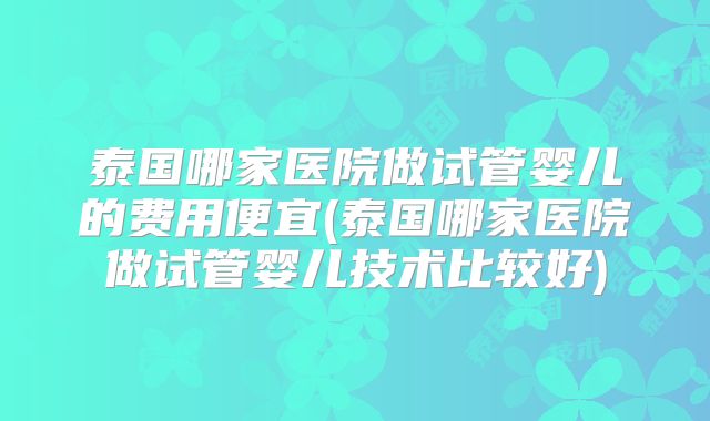泰国哪家医院做试管婴儿的费用便宜(泰国哪家医院做试管婴儿技术比较好)
