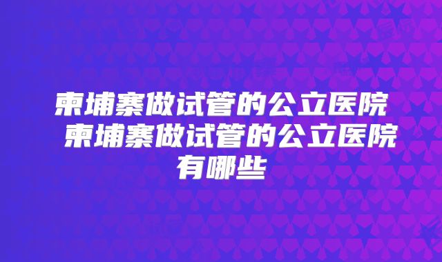 柬埔寨做试管的公立医院 柬埔寨做试管的公立医院有哪些