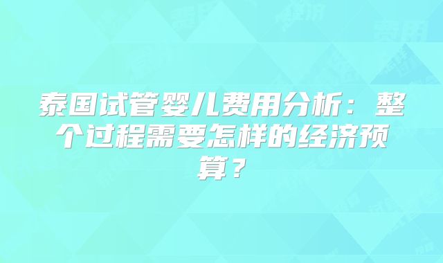 泰国试管婴儿费用分析：整个过程需要怎样的经济预算？
