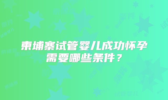 柬埔寨试管婴儿成功怀孕需要哪些条件?