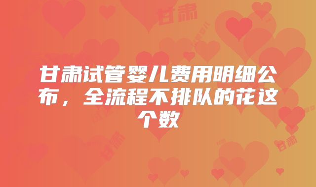 甘肃试管婴儿费用明细公布，全流程不排队的花这个数