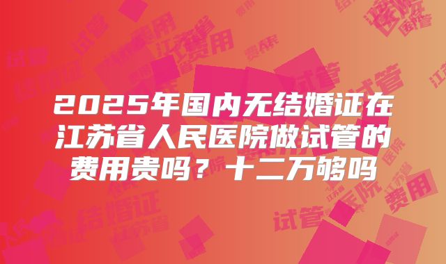 2025年国内无结婚证在江苏省人民医院做试管的费用贵吗?十二万够吗