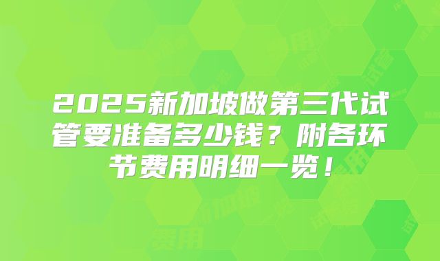 2025新加坡做第三代试管要准备多少钱？附各环节费用明细一览！