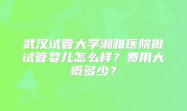 武汉试管大学湘雅医院做试管婴儿怎么样？费用大概多少？