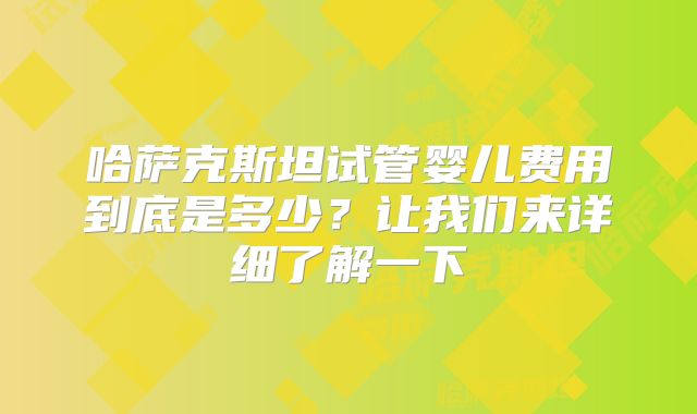 哈萨克斯坦试管婴儿费用到底是多少？让我们来详细了解一下