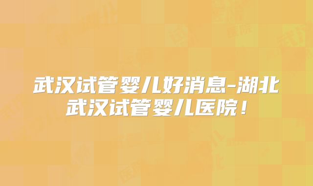 武汉试管婴儿好消息-湖北武汉试管婴儿医院!