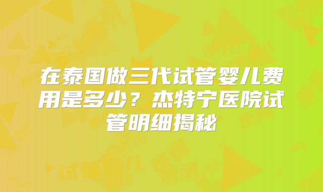 在泰国做三代试管婴儿费用是多少？杰特宁医院试管明细揭秘