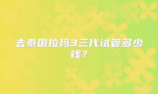 去泰国拉玛3三代试管多少钱？