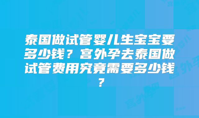 泰国做试管婴儿生宝宝要多少钱？宫外孕去泰国做试管费用究竟需要多少钱？