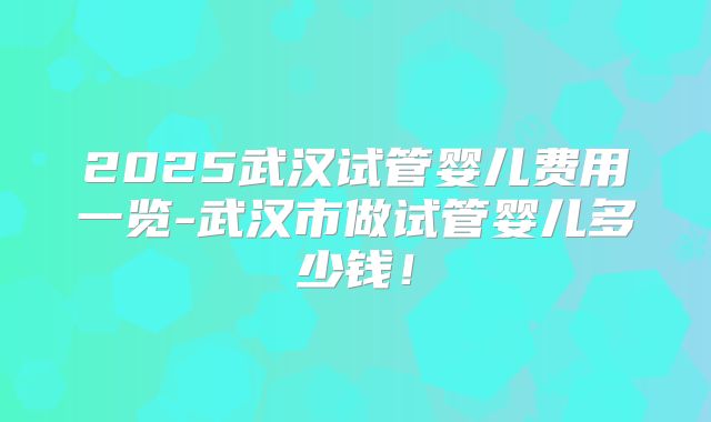 2025武汉试管婴儿费用一览-武汉市做试管婴儿多少钱！