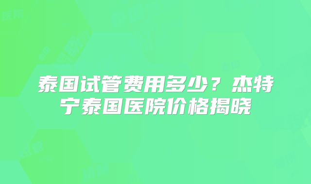 泰国试管费用多少?杰特宁泰国医院价格揭晓
