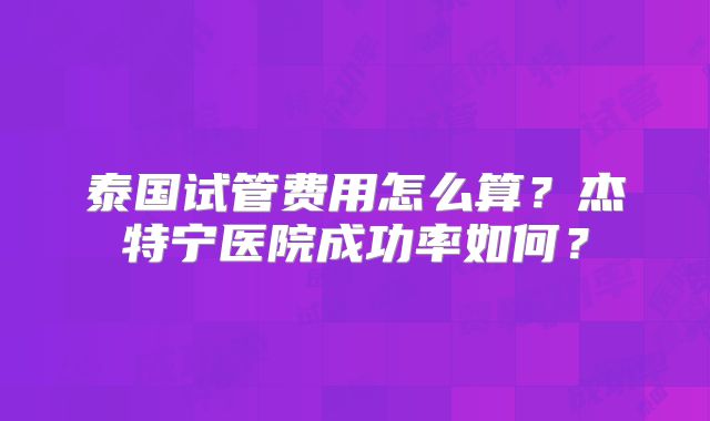 泰国试管费用怎么算？杰特宁医院成功率如何？