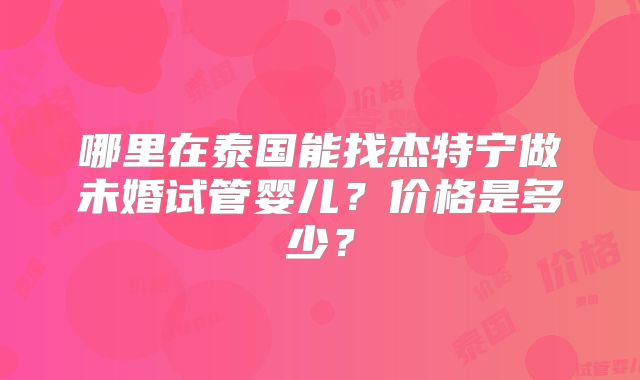 哪里在泰国能找杰特宁做未婚试管婴儿？价格是多少？