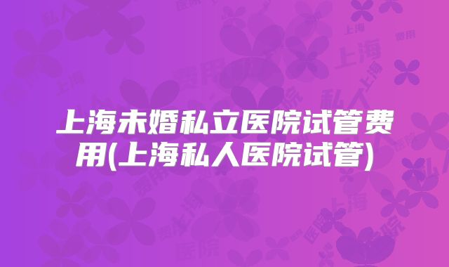上海未婚私立医院试管费用(上海私人医院试管)