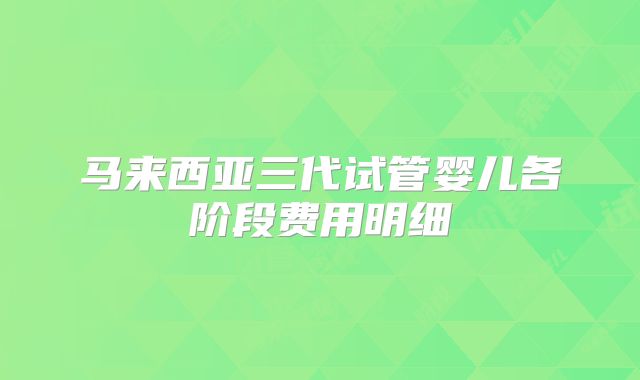 马来西亚三代试管婴儿各阶段费用明细