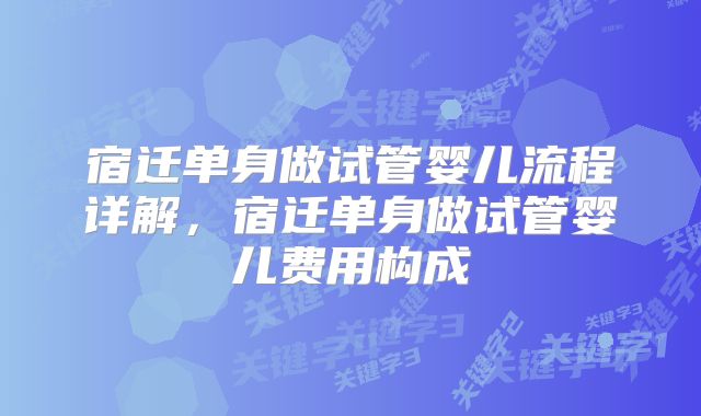 宿迁单身做试管婴儿流程详解,宿迁单身做试管婴儿费用构成