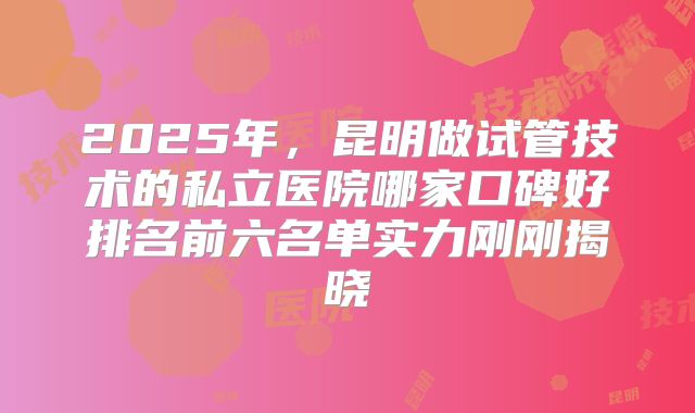 2025年，昆明做试管技术的私立医院哪家口碑好排名前六名单实力刚刚揭晓