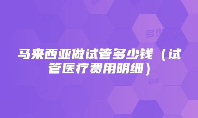 马来西亚做试管多少钱（试管医疗费用明细）