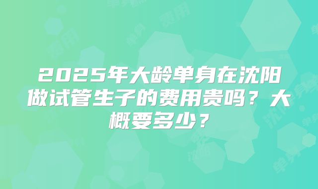 2025年大龄单身在沈阳做试管生子的费用贵吗？大概要多少？