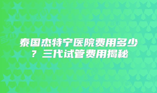 泰国杰特宁医院费用多少？三代试管费用揭秘