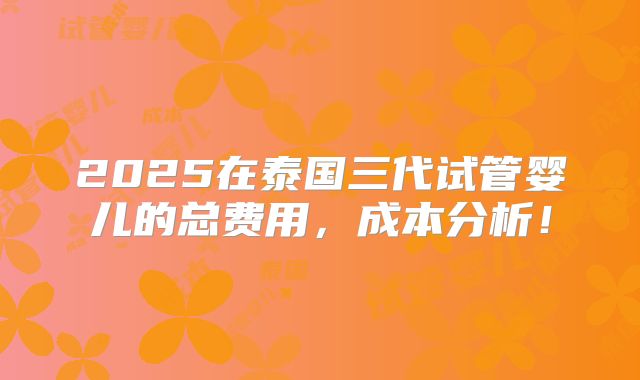 2025在泰国三代试管婴儿的总费用,成本分析!