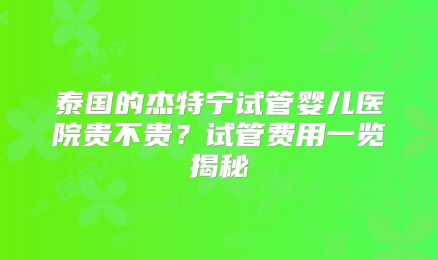 泰国的杰特宁试管婴儿医院贵不贵？试管费用一览揭秘