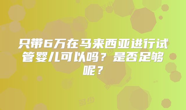 只带6万在马来西亚进行试管婴儿可以吗?是否足够呢?