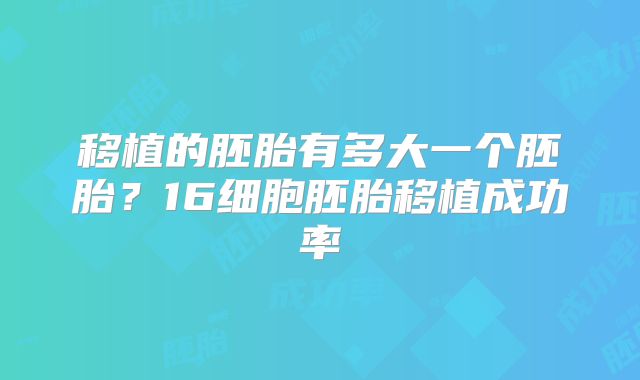 移植的胚胎有多大一个胚胎?16细胞胚胎移植成功率
